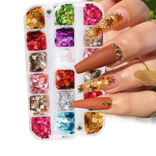 NDE031  ForLife 12 colors Maple leaf Shapes Nail Art Glitter Flakes 3D colorful Sequins Polish Color changing Manicure decoration