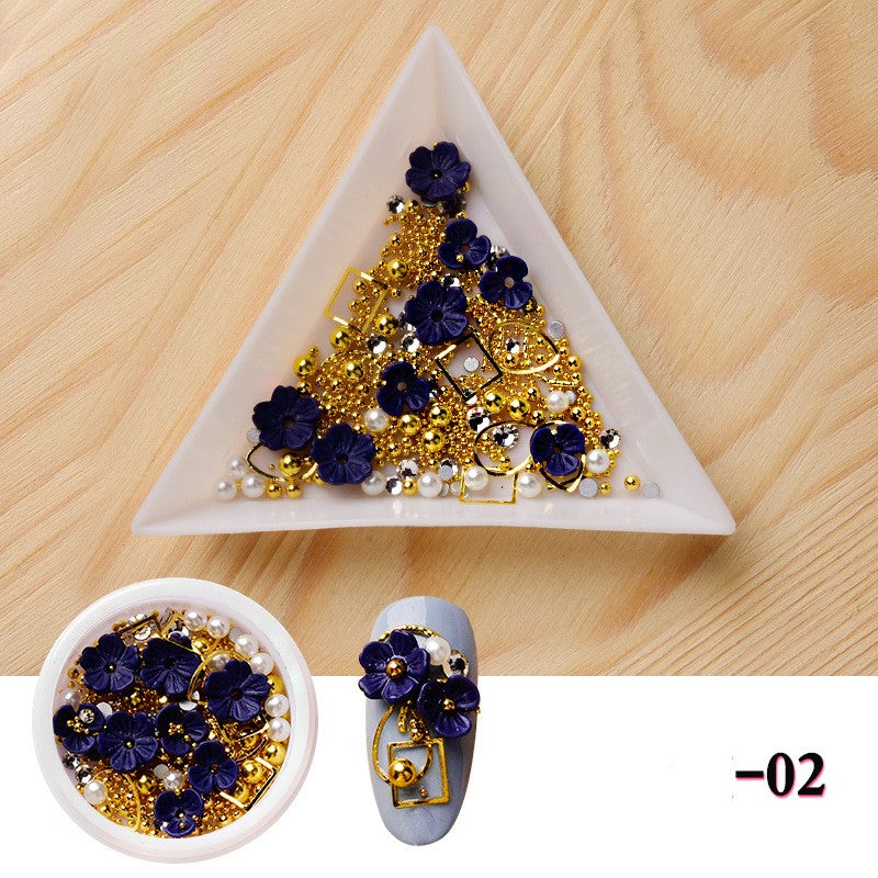 NDE015  ForLife 3D Nail Art Rhinestones Decoration Five Petals Flower Gold Pearls Decorations Nail Art Sticker Tool Manicure Art