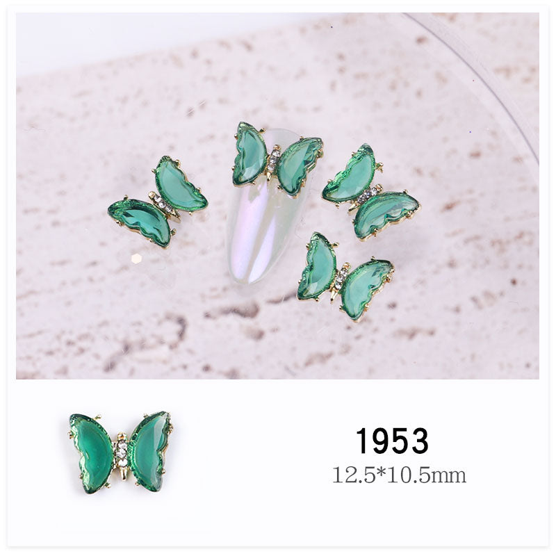 NDE053  2021 summer new style clear and translucent aurora glowing alloy frame butterfly 3d crystal butterfly DIY nail jewelry