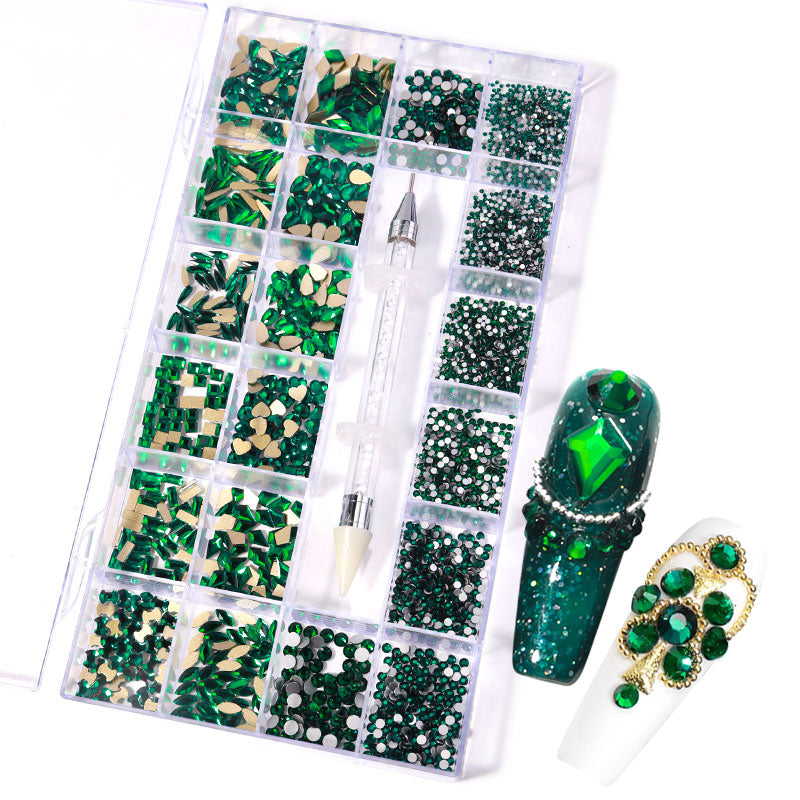 NRB010  New green shiny rhinestones Flat Bottom Glass nail rhinestone art decoration rhinestones