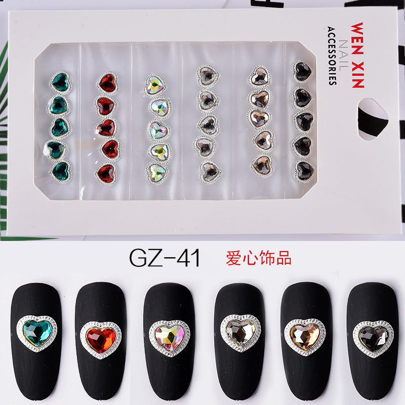 NDE013  ForLife 6 Grid Pack Flatback Nail Art Rhinestones Zircon Resin Flower Alloy Chain 2 Sections Nail Decorations tools