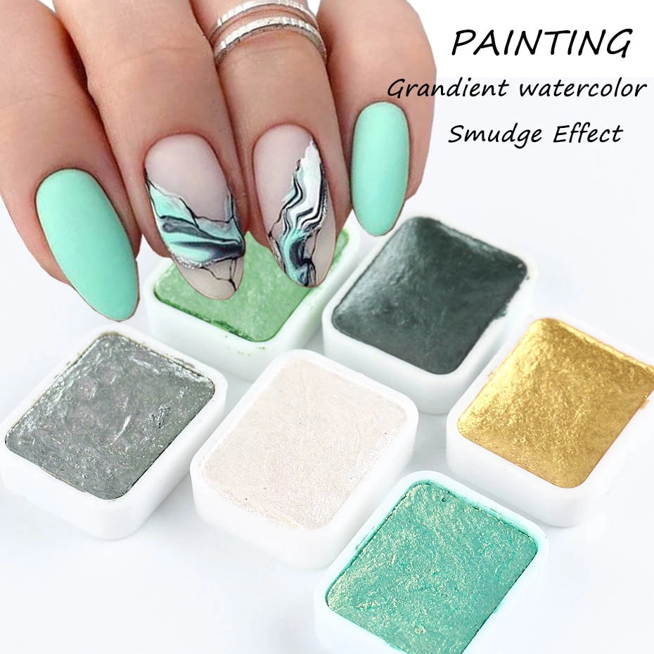 FNP069  Manicure Watercolor Pigment Solid Pearlescent Watercolors Glitter Solid Gold Paint Set