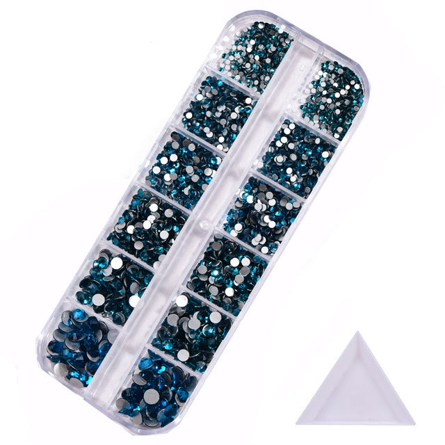 NRS016  ForLife Hot sale style glass flat bottom rhinestone 12 grid set nail art rhinestone shiny crystal nail art accessories