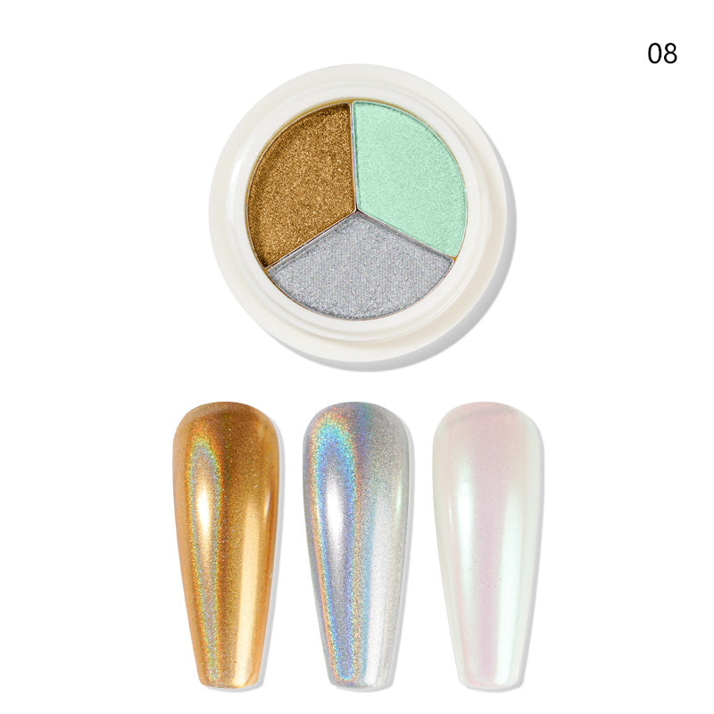 FNP083  Mixed 3 Colors Mirror Nail Powder Glitter Dust for Metal Effect Chrome Nail Art Solid Powder Pigment Nail Art Decorations Powder