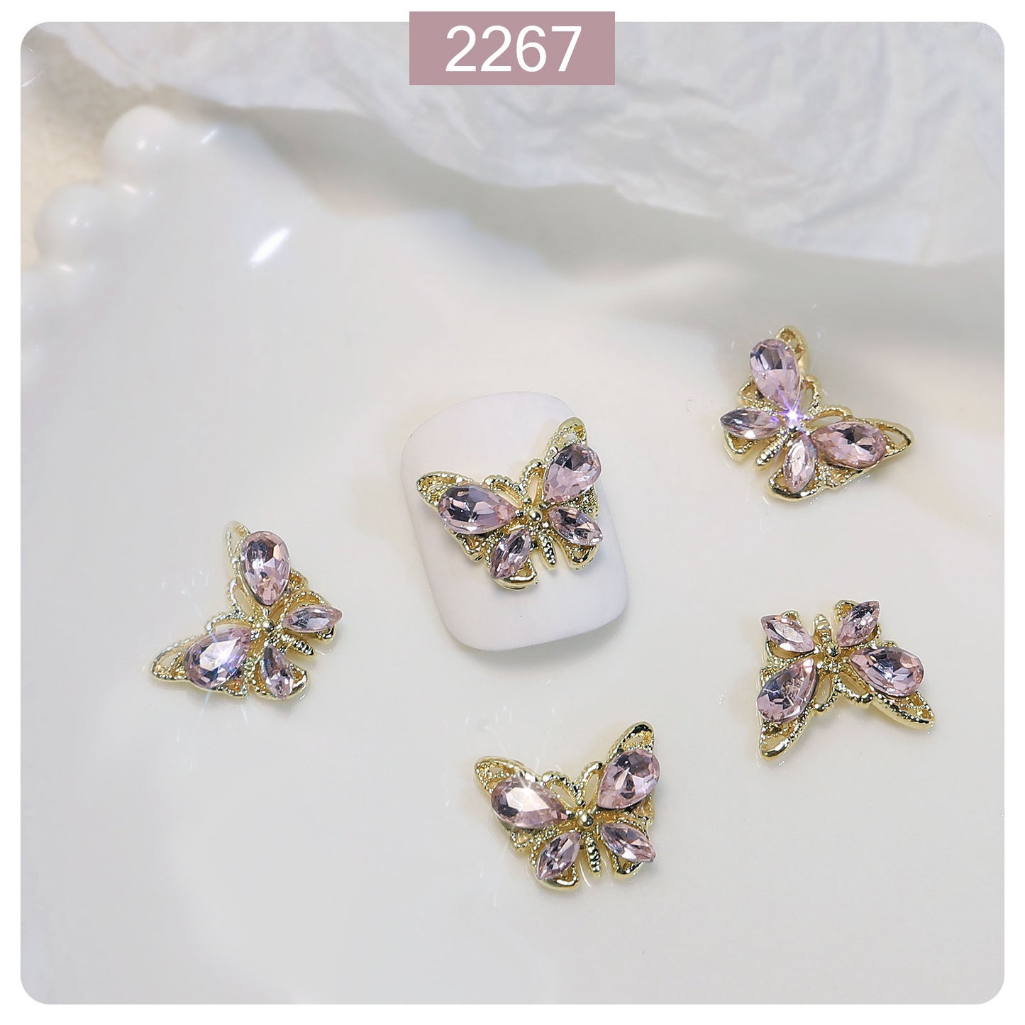 NZJ049  New luxury shiny 3D alloy crystal butterfly zircon nail accessories wholesale