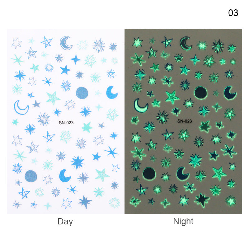 NS5D016  ForLife Luminous Nail Art Sticker Christmas Snowflake Patterns 3D Nail Decoration Decals Transfer Glow in Dark 1 Sheet