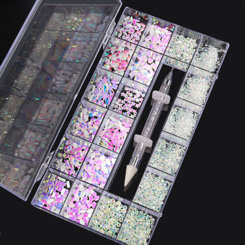 NRB006  New Aurora Protein Two-color Flat Bottom Shaped Glass Rhinestone Boxed Mixed Color Decorative Rhinestone