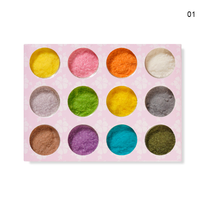 FNP067  New Designs Mixed Color 12 Pcs/set Plush Nail Decoration Powder