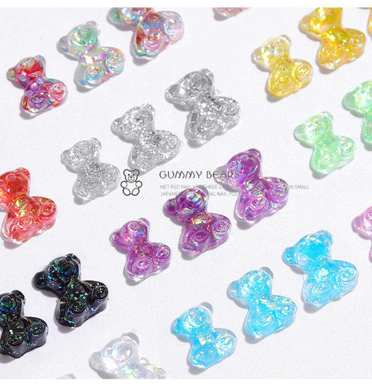 NDE040  ForLife Nail art diamond decoration bear three-dimensional light crystal gel magic color candy bear jewelry nail decoration