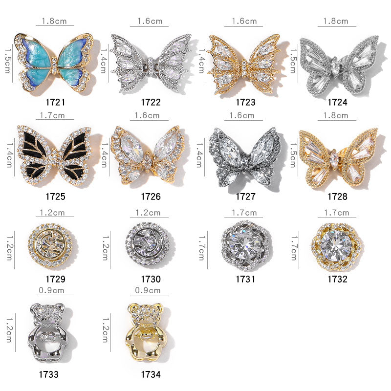 NDE037  ForLife 3D Zircon Butterfly Designer Nail Charms In Bulk