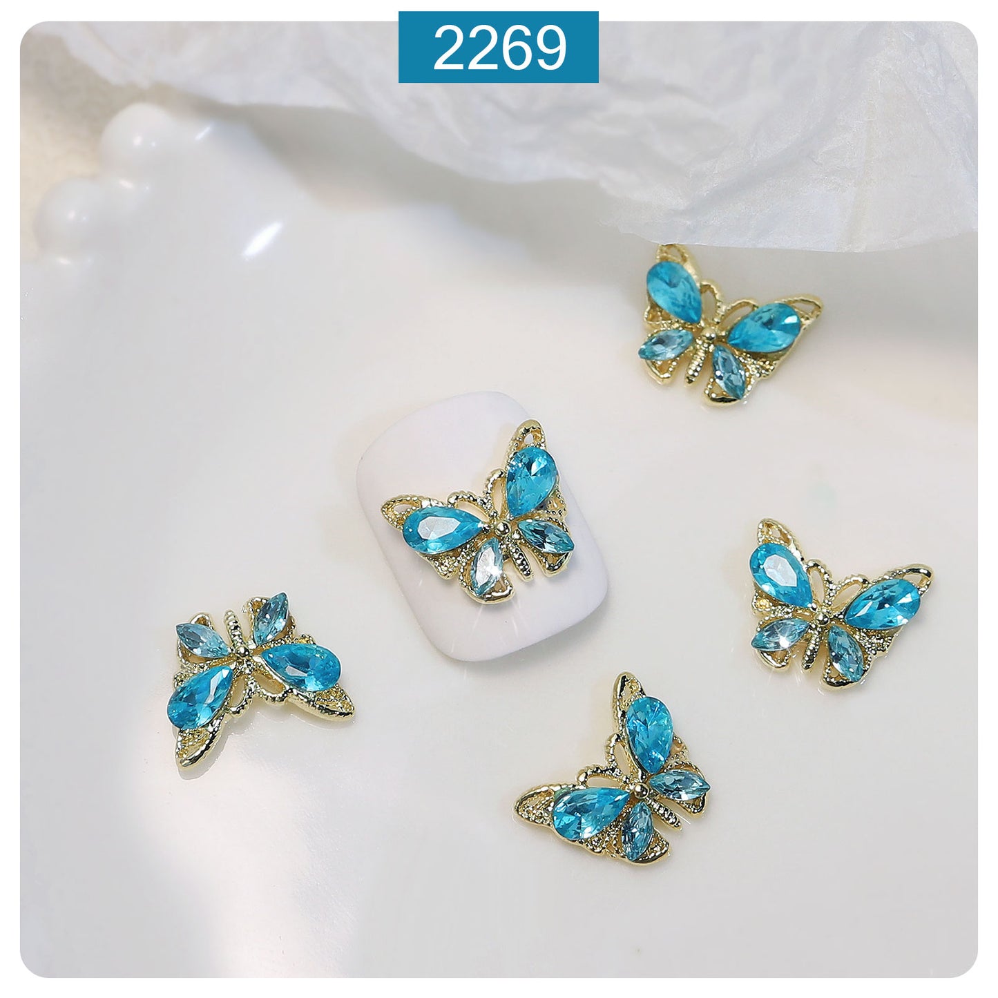 NZJ049  New luxury shiny 3D alloy crystal butterfly zircon nail accessories wholesale