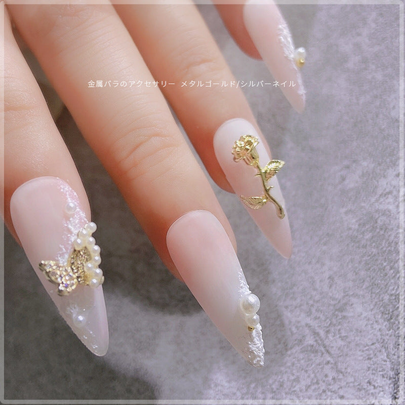 NZJ034 10 pcs/pack nail metal Rose alloy Accessories light luxury 3D Rose silver nail jewelry