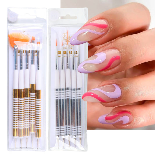 NBR044  Nail art tool brush 5pcs/pack multi-functional nail drawing line color pen carving flower painting pen