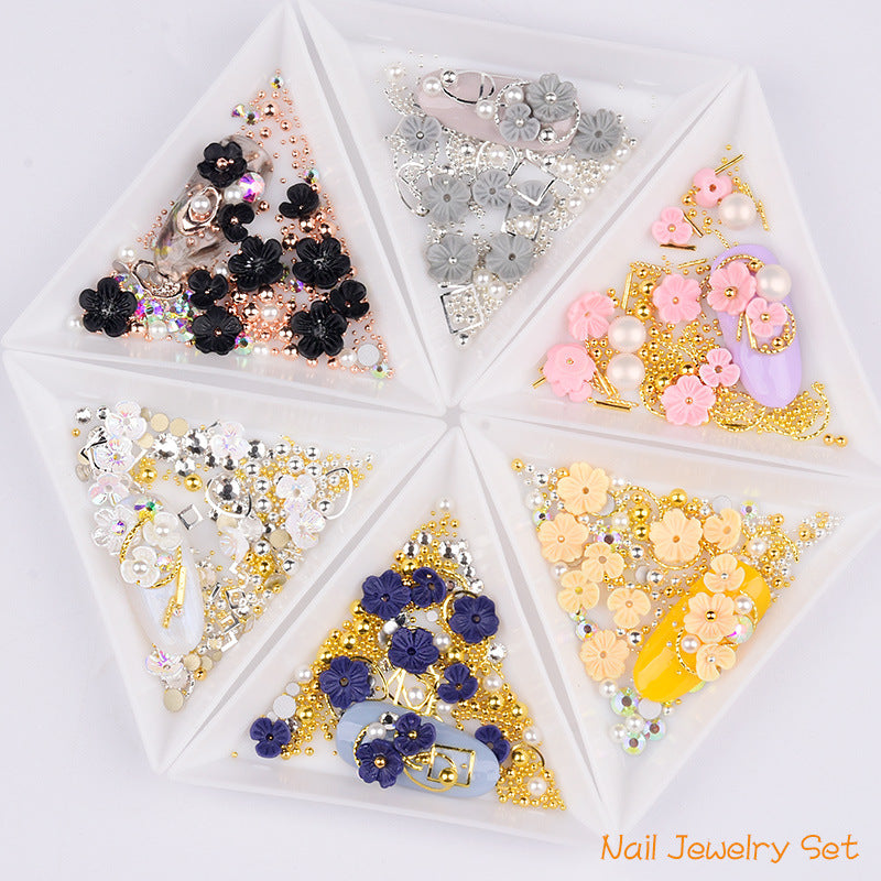 NDE015  ForLife 3D Nail Art Rhinestones Decoration Five Petals Flower Gold Pearls Decorations Nail Art Sticker Tool Manicure Art