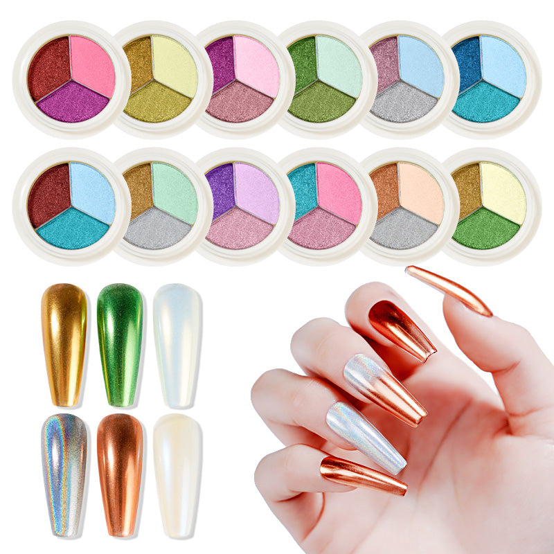 FNP083  Mixed 3 Colors Mirror Nail Powder Glitter Dust for Metal Effect Chrome Nail Art Solid Powder Pigment Nail Art Decorations Powder