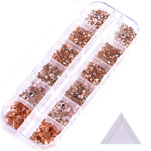 NRS016  ForLife Hot sale style glass flat bottom rhinestone 12 grid set nail art rhinestone shiny crystal nail art accessories