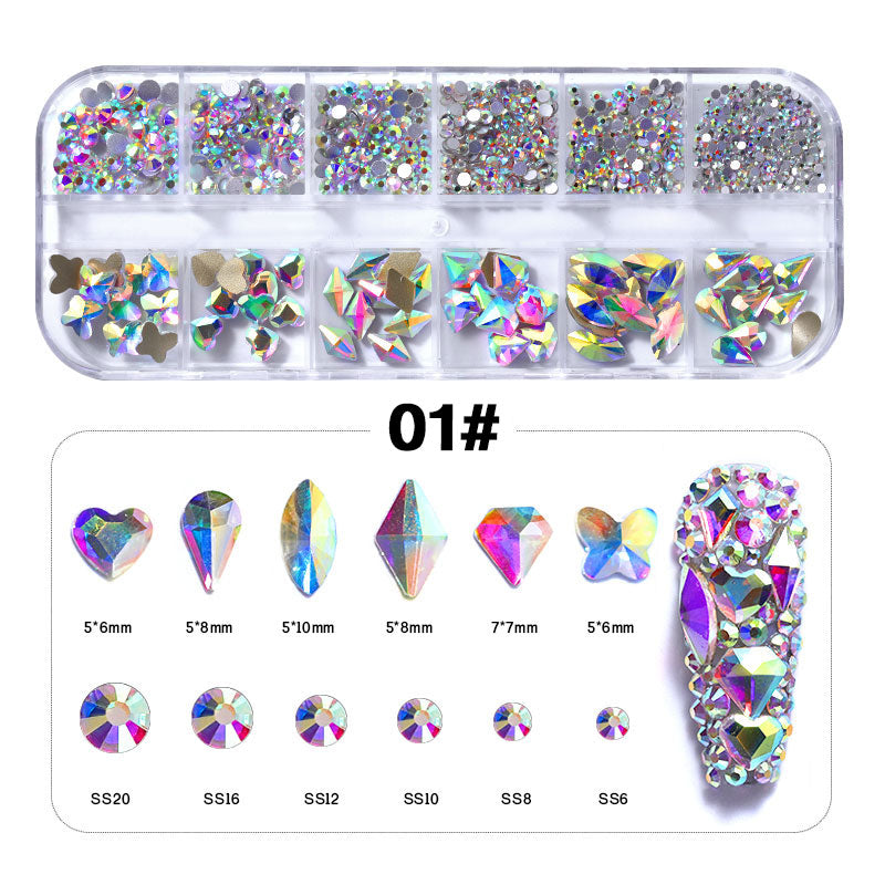 NRS001  Multi-size Flat Bottom Glass Fancy Shape Nail Rhinestones Decorations Crystal 3d Manicure Nail Art Accessories Acrylic diamond