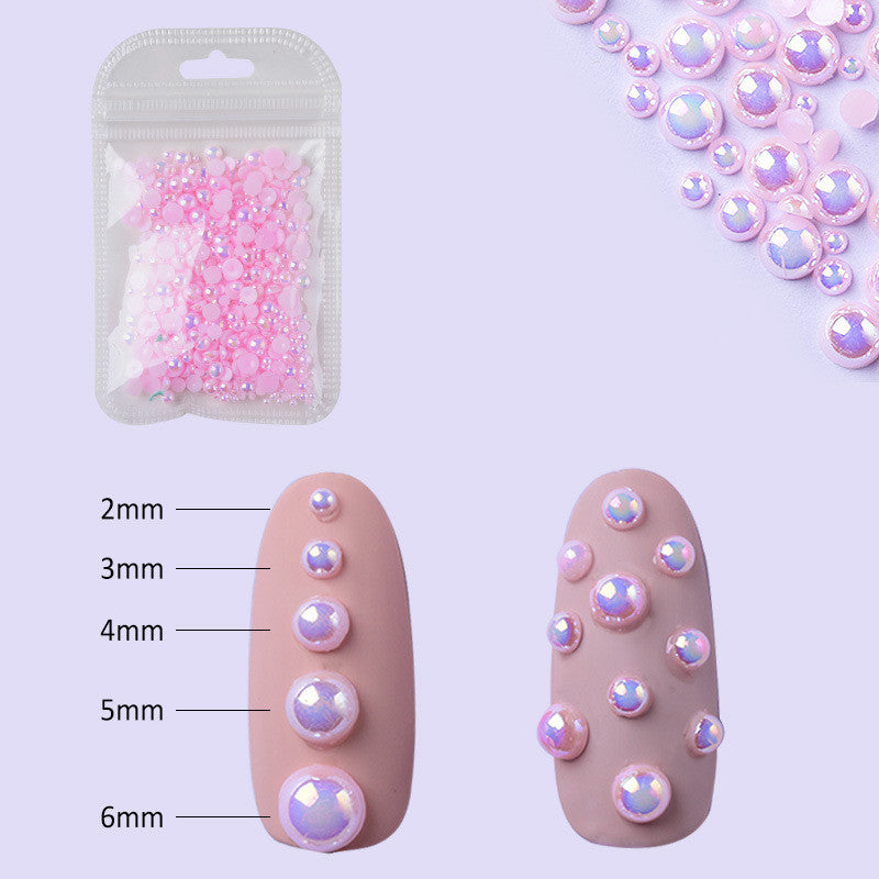 NDE018  ForLife Half Round Pearls Colorful Mixed Flatback Loose White Glue On Resin Beads DIY Jewelry Making Nails Art