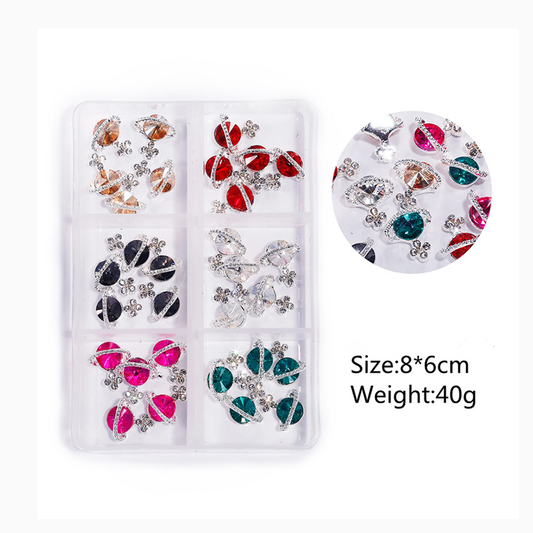 NZJ064  New Snake Planet Zircon Rhinestone Six-Grid Alloy Jewelry Wholesale 2022 New Nail Art Alloy Jewelry Vintage big drill pile drill