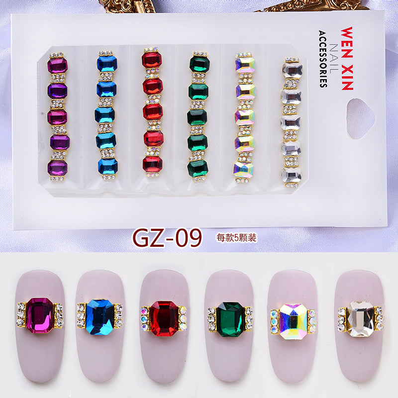 NRS007  ForLife 6 Grid Pack Flatback Nail Art Crystal Rhinestones Zircon Decorations 3d Alloy Retro Nail Accessories DIY tools