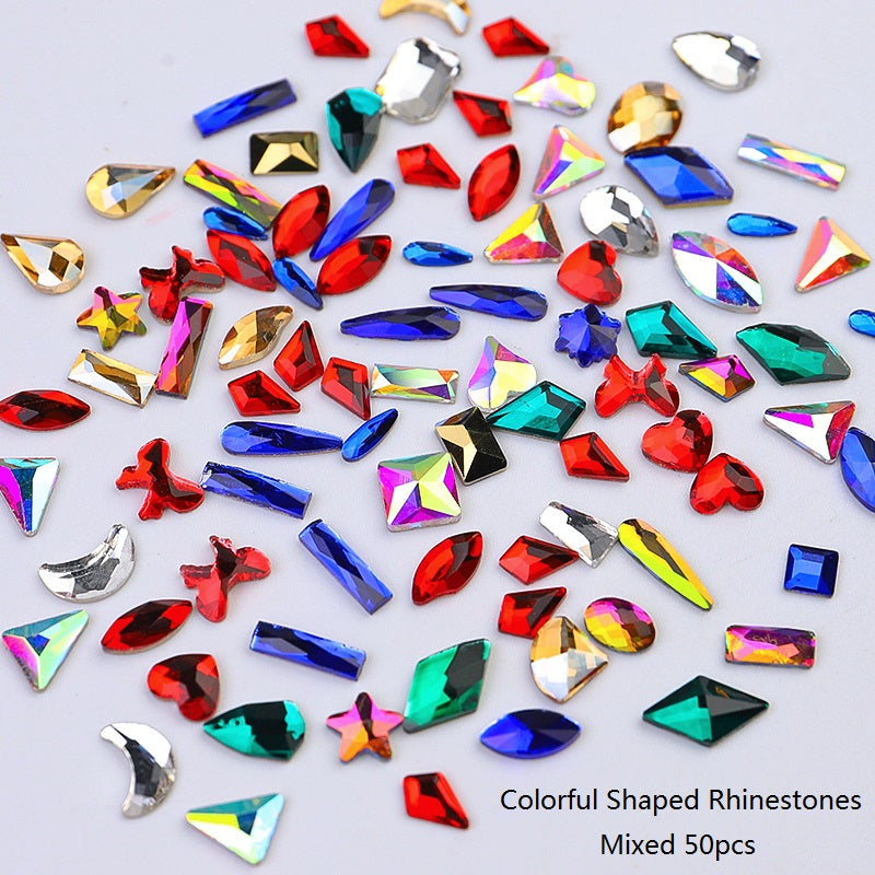 NZJ009 Colorful Symphony Pointed Bottom Rhinestones Mixed Color Size Special-shaped Diamond Nail Art Jewelry