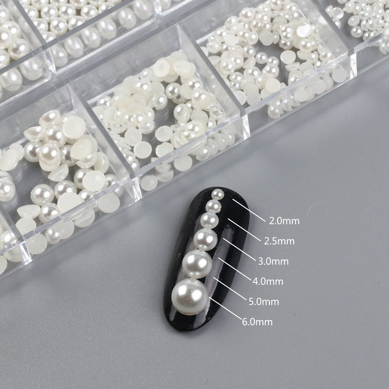 NDE006  ForLife Mixed Pearl Ornaments Rice White Pure White Illusion Color Flat Bottom Round Nails UV Gel 3d Nail Art Decoration