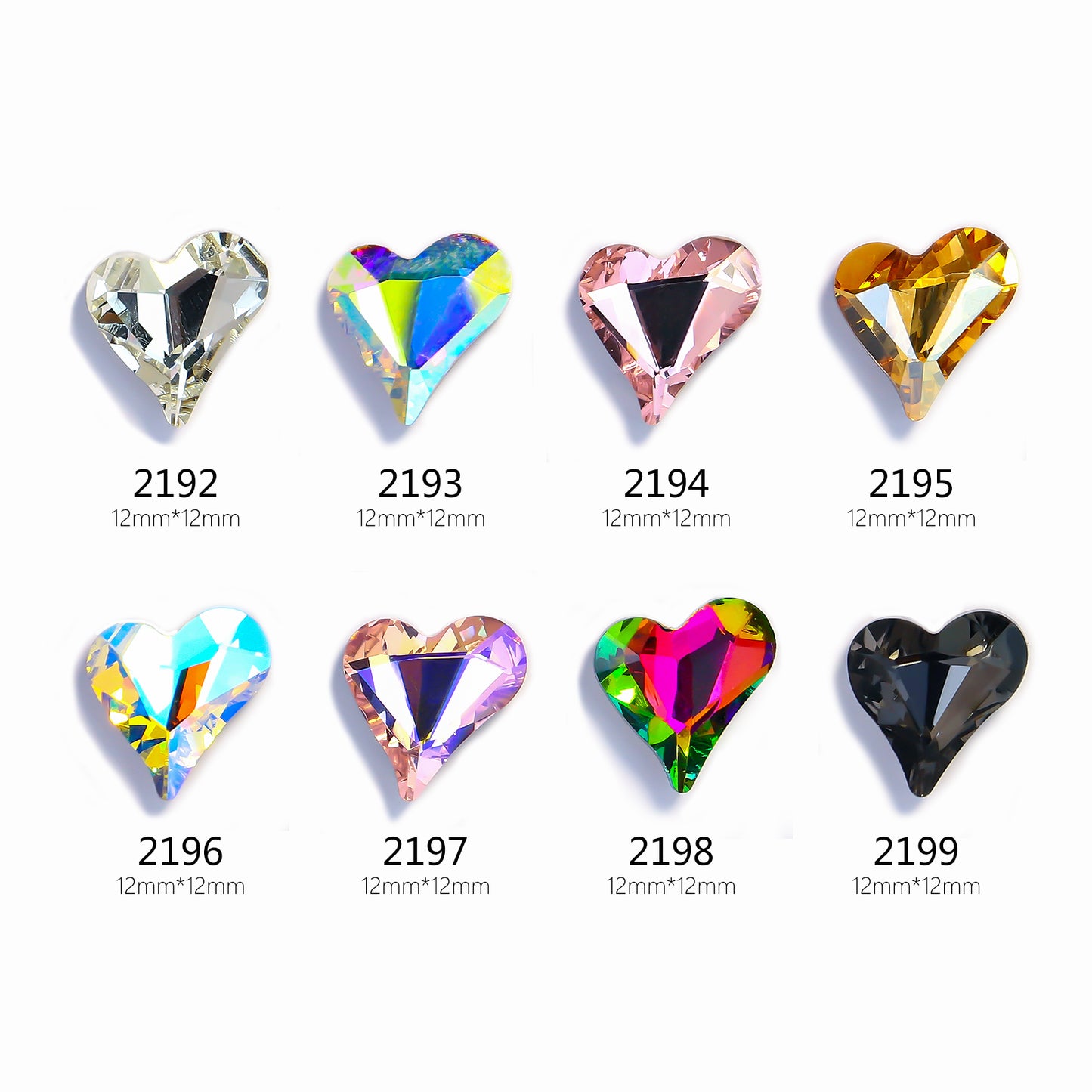 NZJ027  Large Nail Art Rhinestone Pointed Bottom Crooked Heart High Quality Glass Stone Fashion Fingernail DIY Decoration Accessories