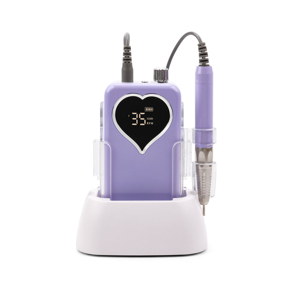 FNDM009 Purple 35000RPM Rechargeable Nail Drill Machine for Polished Exfoliation with Brushless Low Noise Nail Drill Sander for Gel Nail