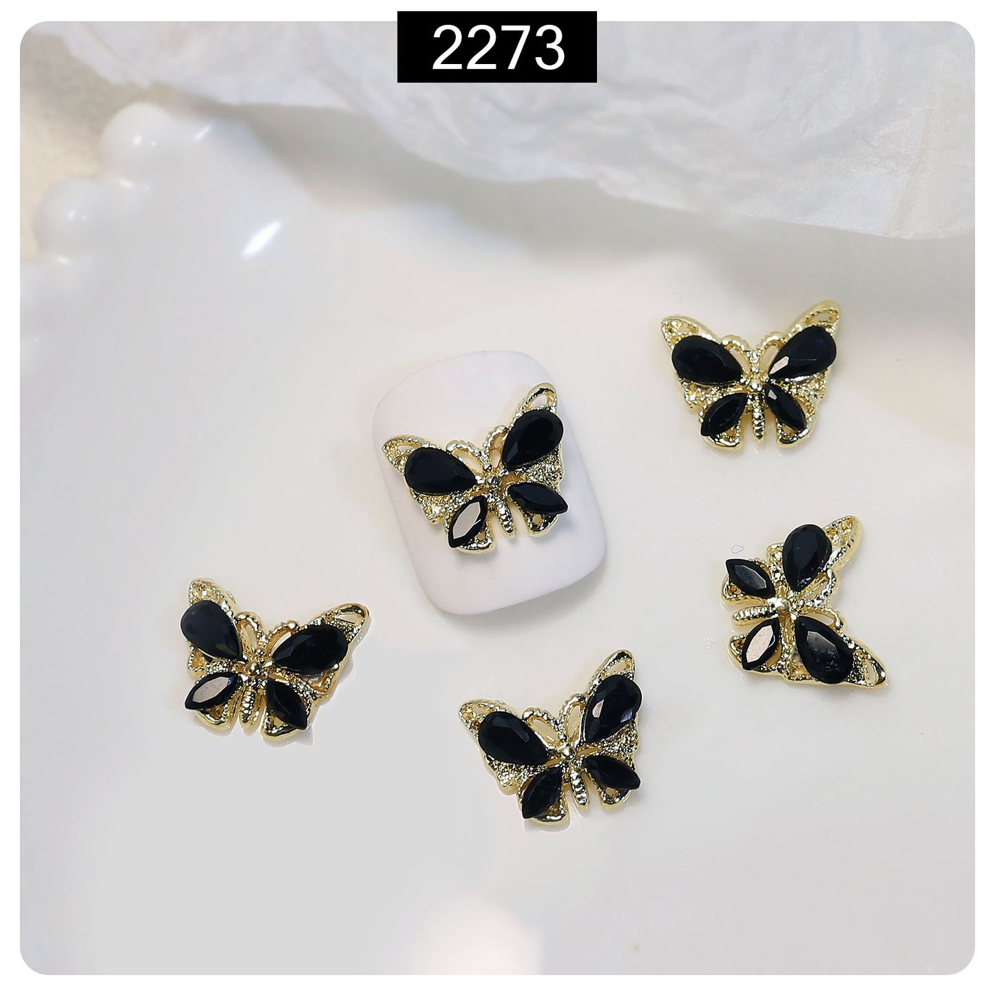 NZJ049  New luxury shiny 3D alloy crystal butterfly zircon nail accessories wholesale