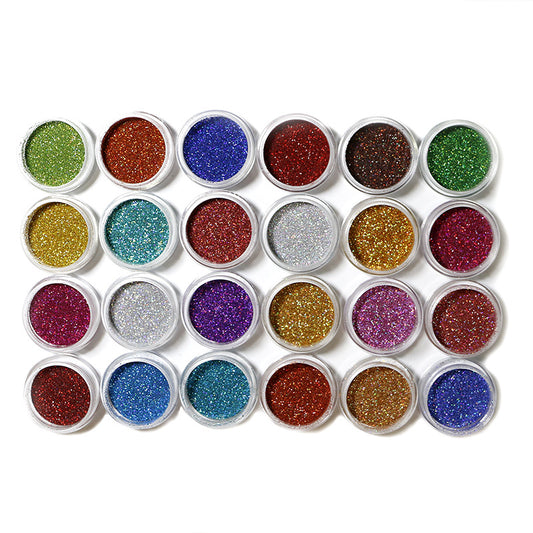 FNP053  24 Color Set Holographic Pigment Magic Acrylic Powder Nail Art Glitter Powder Aurora Nail Art Glitter