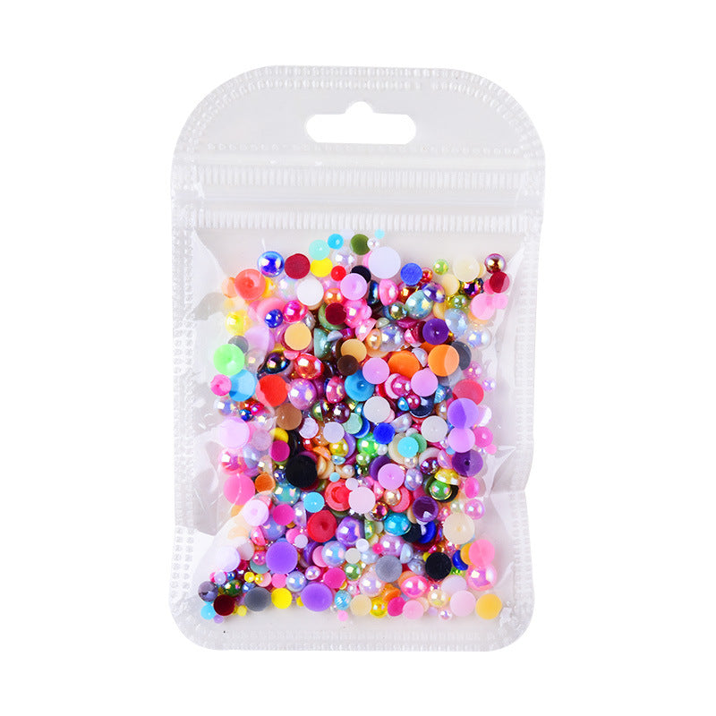 NDE018  ForLife Half Round Pearls Colorful Mixed Flatback Loose White Glue On Resin Beads DIY Jewelry Making Nails Art