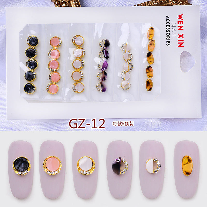 NRS007  ForLife 6 Grid Pack Flatback Nail Art Crystal Rhinestones Zircon Decorations 3d Alloy Retro Nail Accessories DIY tools