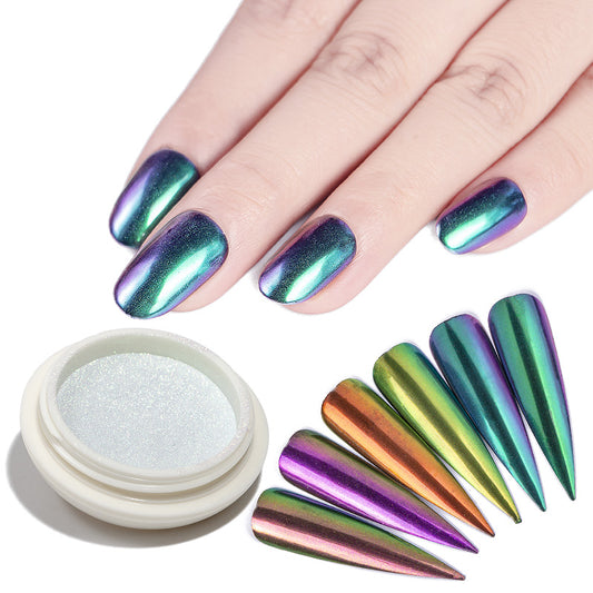 FNP104  6 Colors Gradient Shining Nail Glitter Dust Magic Mirror Effect Powder Aurora Nail Art Pigment DIY Decoration Dust Tools