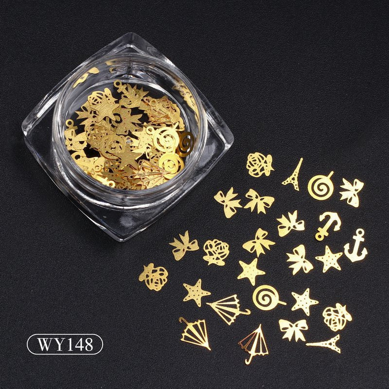 NDE005  ForLife Christmas Manicure Skull Patch 3D DIY Hollow Metal Nail Stud Art Deco Gold Rivet Manicure Nail Art Decoration