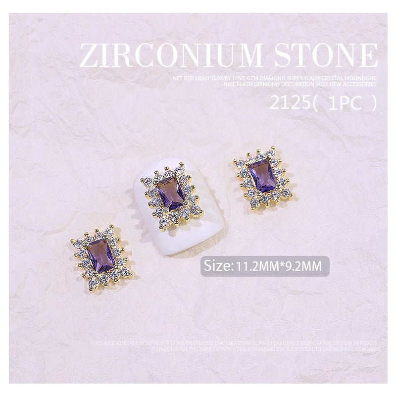 NZJ007 Luxury Crystal Nail Rhinestones Shiny Diamonds Colorful Zircon Jewelry 3d Alloy Nail Art Decorations