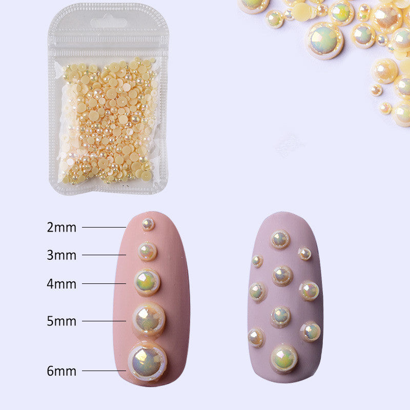 NDE018  ForLife Half Round Pearls Colorful Mixed Flatback Loose White Glue On Resin Beads DIY Jewelry Making Nails Art