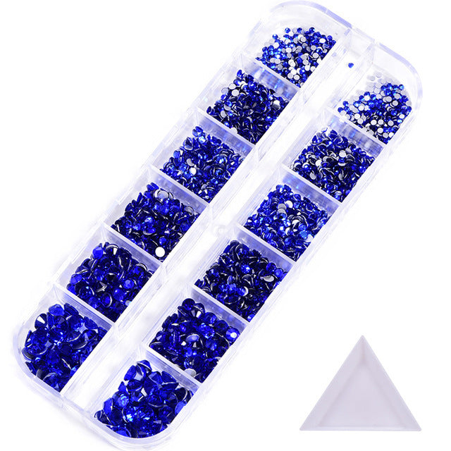 NRS016  ForLife Hot sale style glass flat bottom rhinestone 12 grid set nail art rhinestone shiny crystal nail art accessories