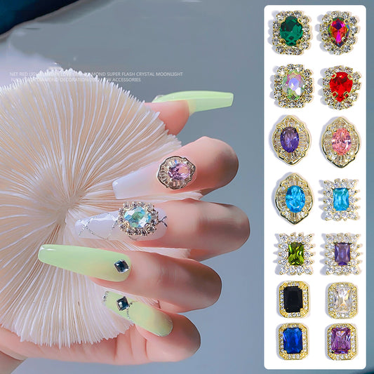 NZJ007 Luxury Crystal Nail Rhinestones Shiny Diamonds Colorful Zircon Jewelry 3d Alloy Nail Art Decorations