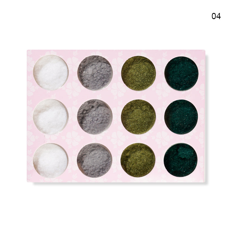 FNP067  New Designs Mixed Color 12 Pcs/set Plush Nail Decoration Powder