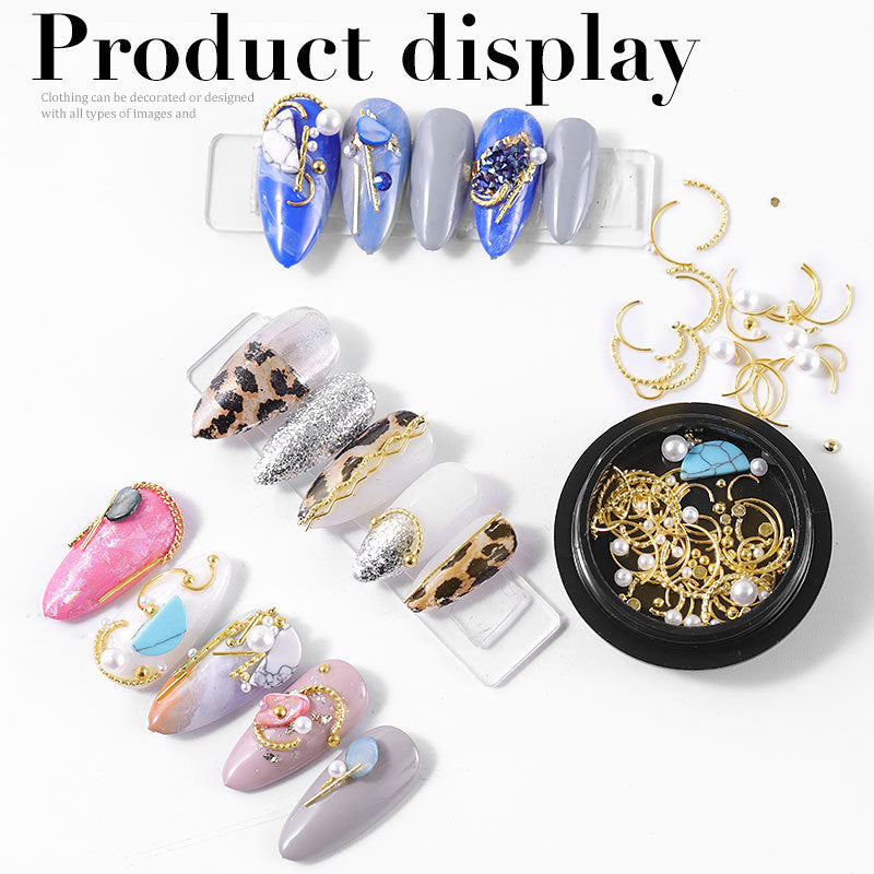 NRD006 3D Nails Sticker Gold Rivets Metal Nail Art Design Mixed Style Manicure Round Heart Decoration DIY Accessories