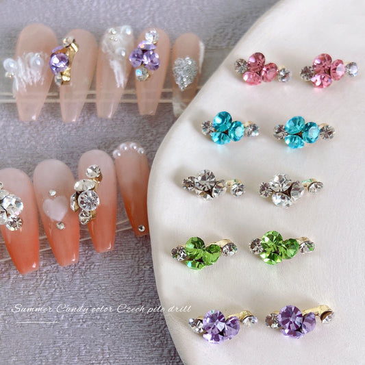 NZJ016 Stack drill super flash Japanese long metal stitching pointed bottom nail art charms Rhinestone Nail Decoration Diamond Jewelry