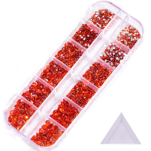 NRS016  ForLife Hot sale style glass flat bottom rhinestone 12 grid set nail art rhinestone shiny crystal nail art accessories