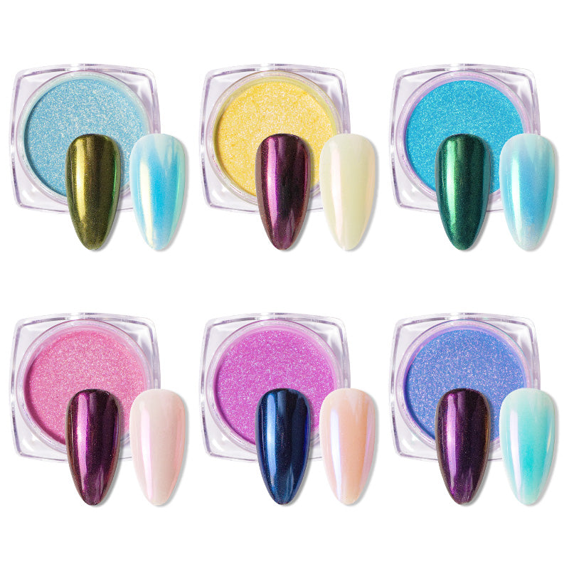 FNP100  New Arrived Wholesale 6 Colors/set Laser Nail Art Powder