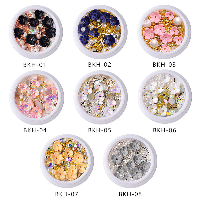 NDE015  ForLife 3D Nail Art Rhinestones Decoration Five Petals Flower Gold Pearls Decorations Nail Art Sticker Tool Manicure Art