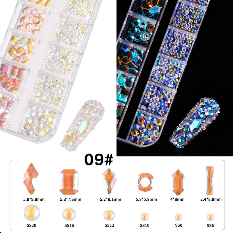 NRS001  Multi-size Flat Bottom Glass Fancy Shape Nail Rhinestones Decorations Crystal 3d Manicure Nail Art Accessories Acrylic diamond