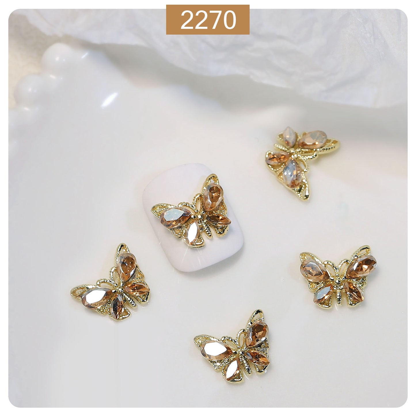 NZJ049  New luxury shiny 3D alloy crystal butterfly zircon nail accessories wholesale