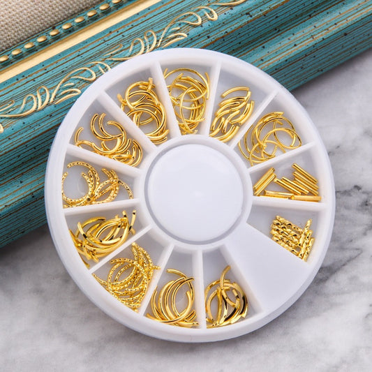 NAW008 1 Wheel Hollow Gold Metal 3d Nail Art Decorations Wheel Star Heart ocean Design DIY Sharp Tips Nail Decoration