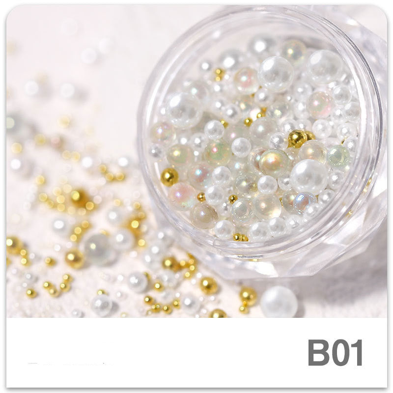 NDE066  ForLife Mixed Pearl Ornaments Rice White Pure White Illusion Color Flat Bottom Round Nails UV Gel 3d Nail Art Decoration