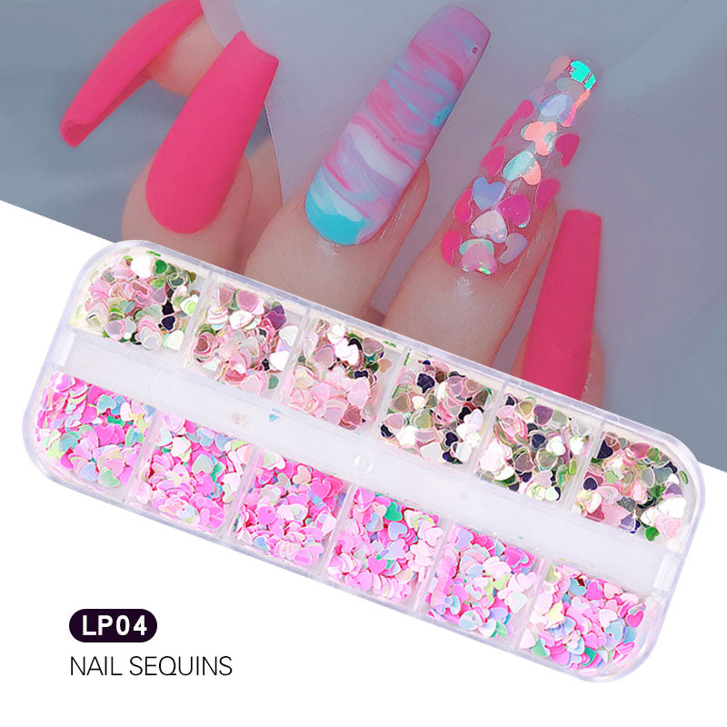 NDE045  New Nail Art Love Heart Sequins Symphony Laser Sparkle Small Red Heart Nails Ultra-thin Peach Heart Patch Jewelry