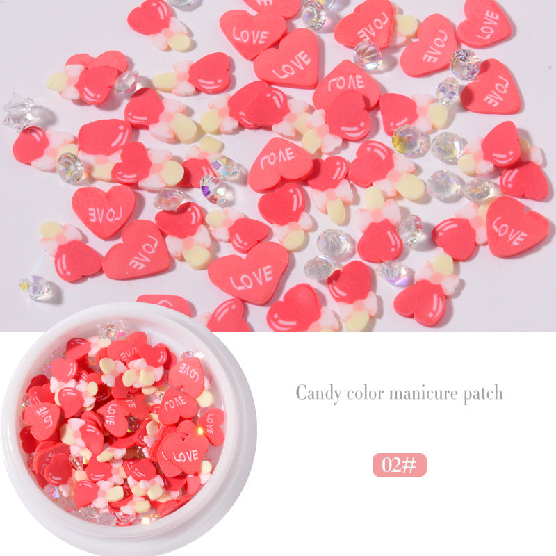 NDE046  New summer love soft rubber bow patch soft plastic sequins rhinestone nail decoration mixed set of accessories